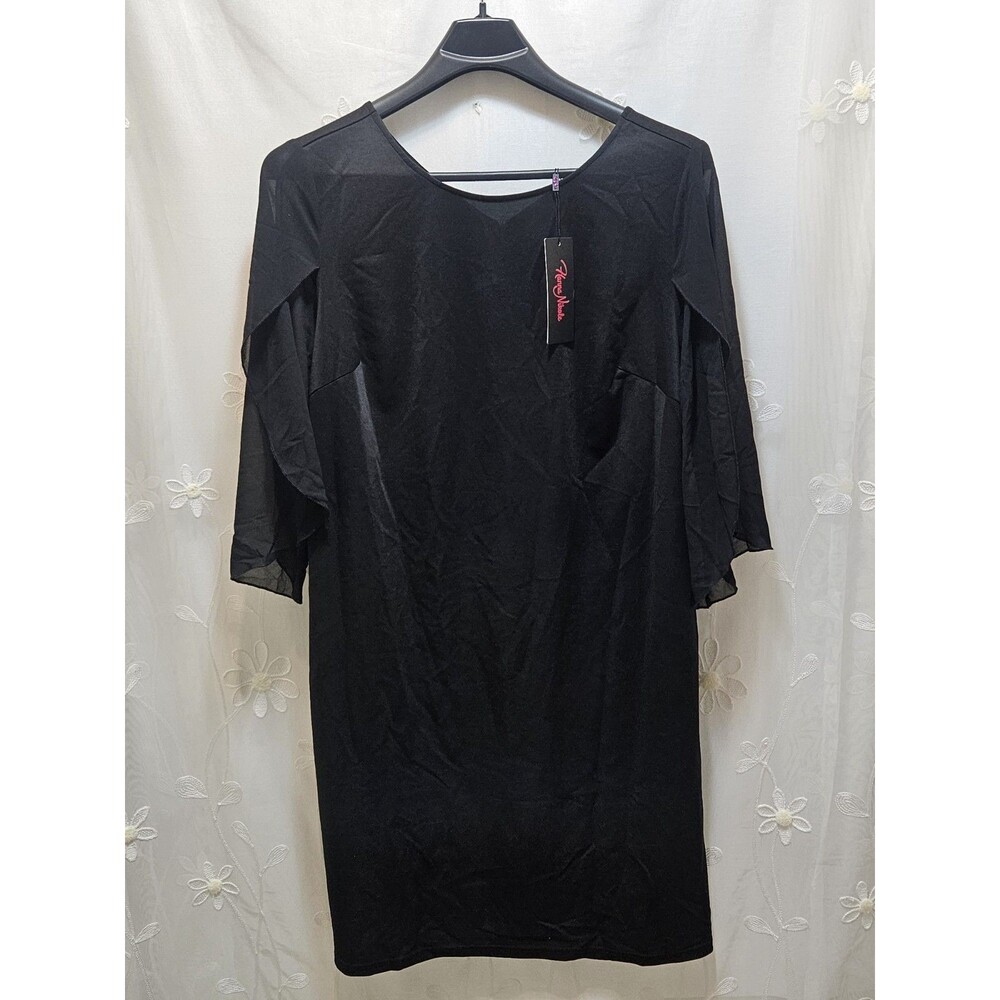 Hanna Nikole Womens NWT 20W Black Shift Dress Split Sleeves Zip-Up Formal Solid